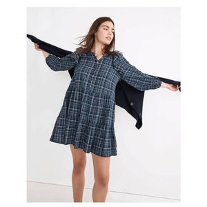 Madewell Gauze Ruffle Trimmed Mini Dress in Deep Indigo Plaid, size M